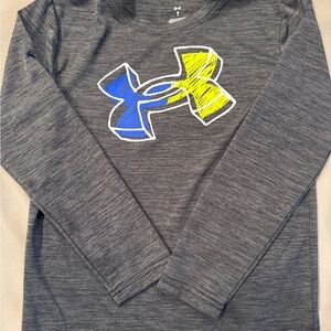 Under Armour Kids Charcoal Long Sleeve Tee with Blue and Yellow Logo